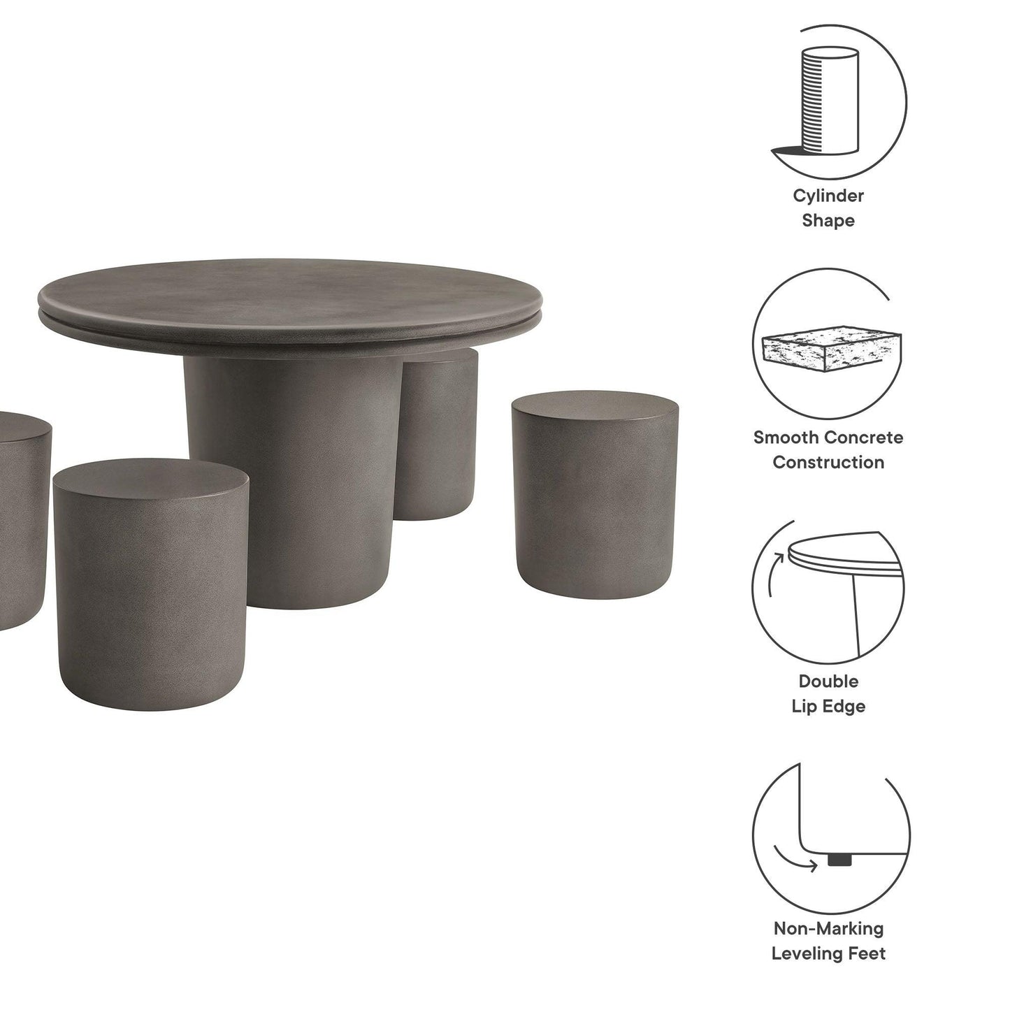 Brion Indoor - Outdoor Patio Concrete 5 Piece Dining Table Set by Modway FredCo