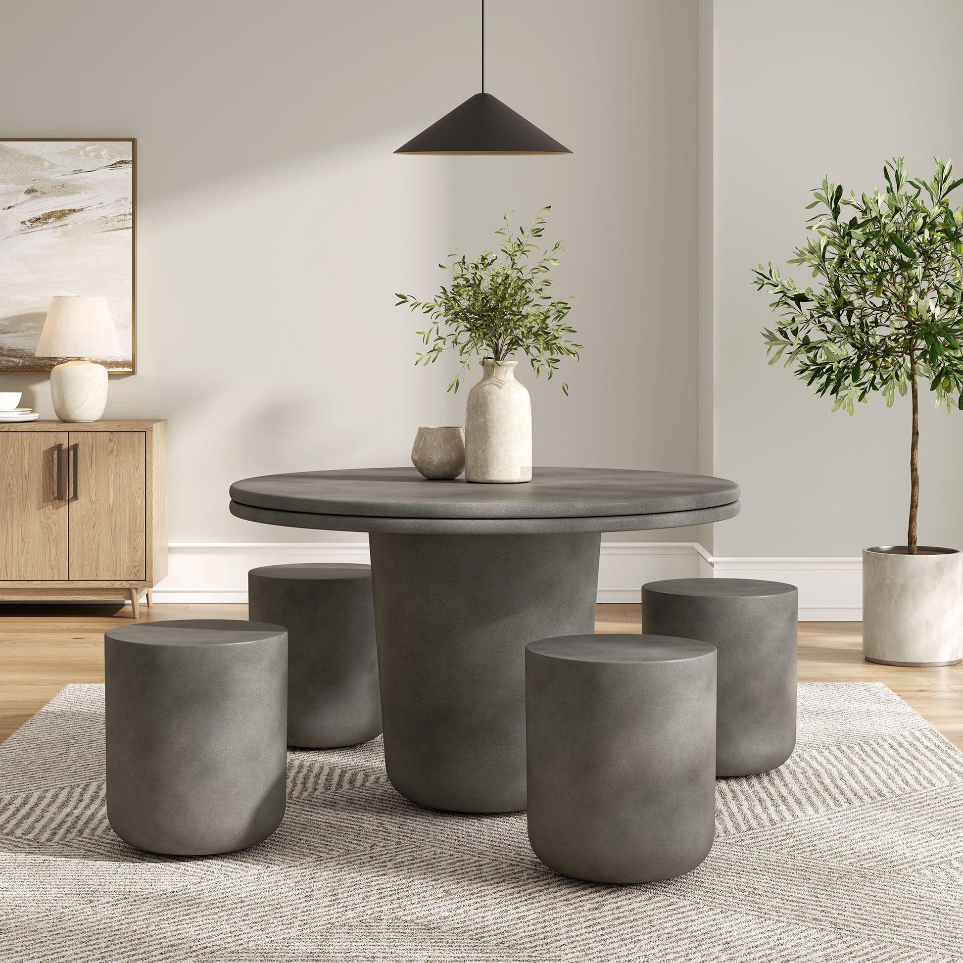 Brion Indoor - Outdoor Patio Concrete 5 Piece Dining Table Set by Modway FredCo