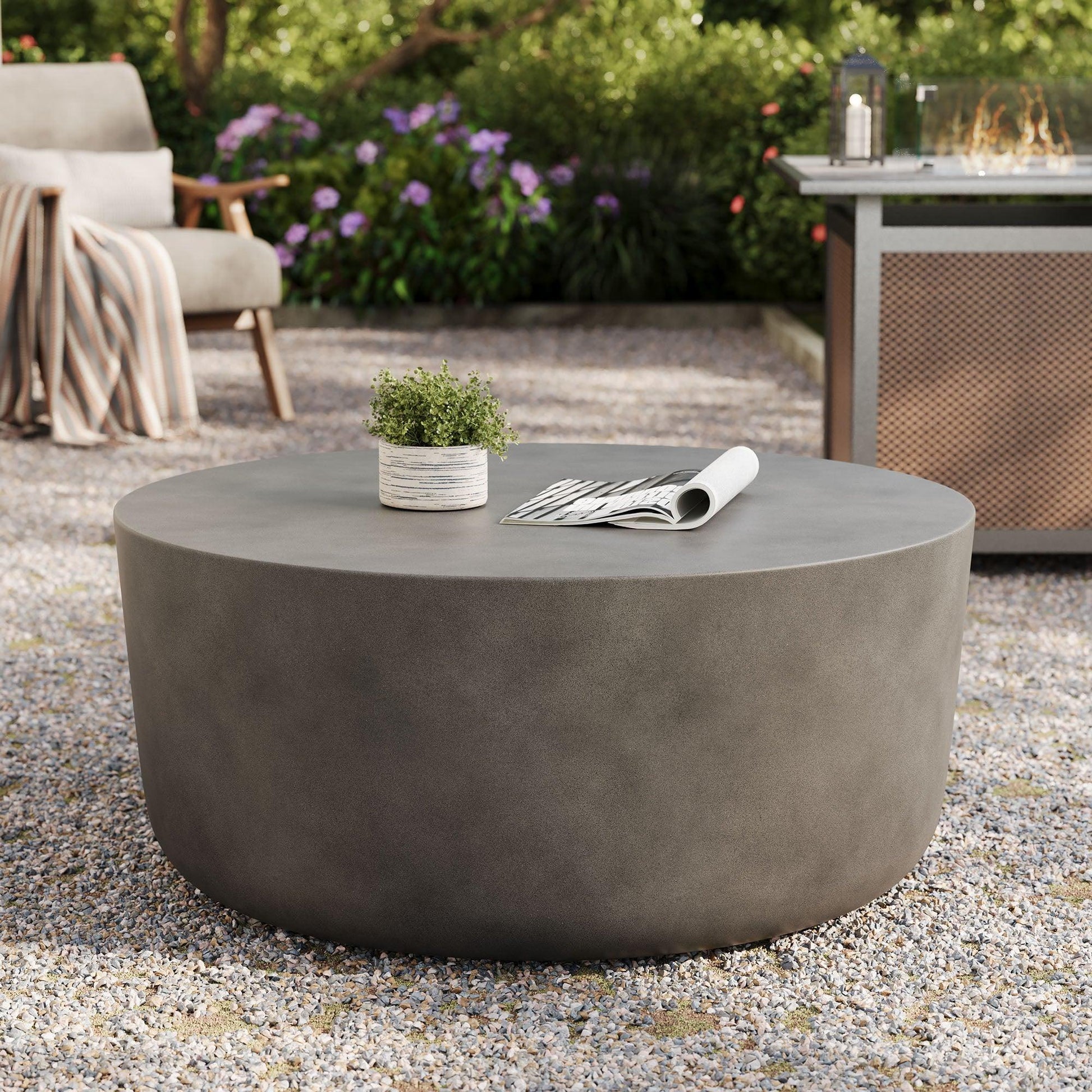 Brion Round Indoor - Outdoor Patio Concrete Coffee Table by Modway FredCo