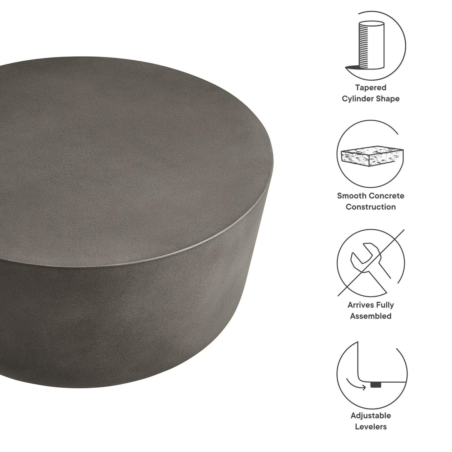 Brion Round Indoor - Outdoor Patio Concrete Coffee Table by Modway FredCo