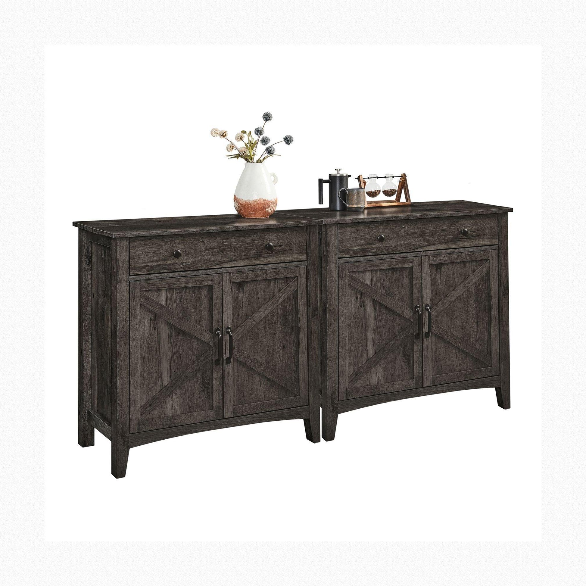 Buffet Cabinet Set of 2, Sideboard Cabinets with Storage and Drawer, with Doors FredCo
