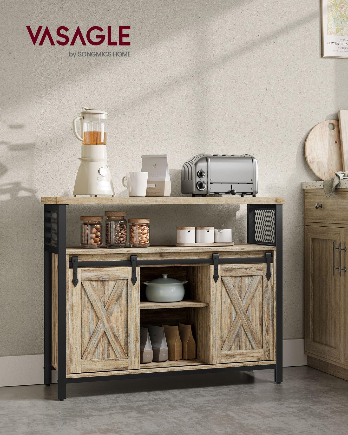 Buffet Storage Cabinet with 2 Doors Turquoise Brown and Ink Black FredCo