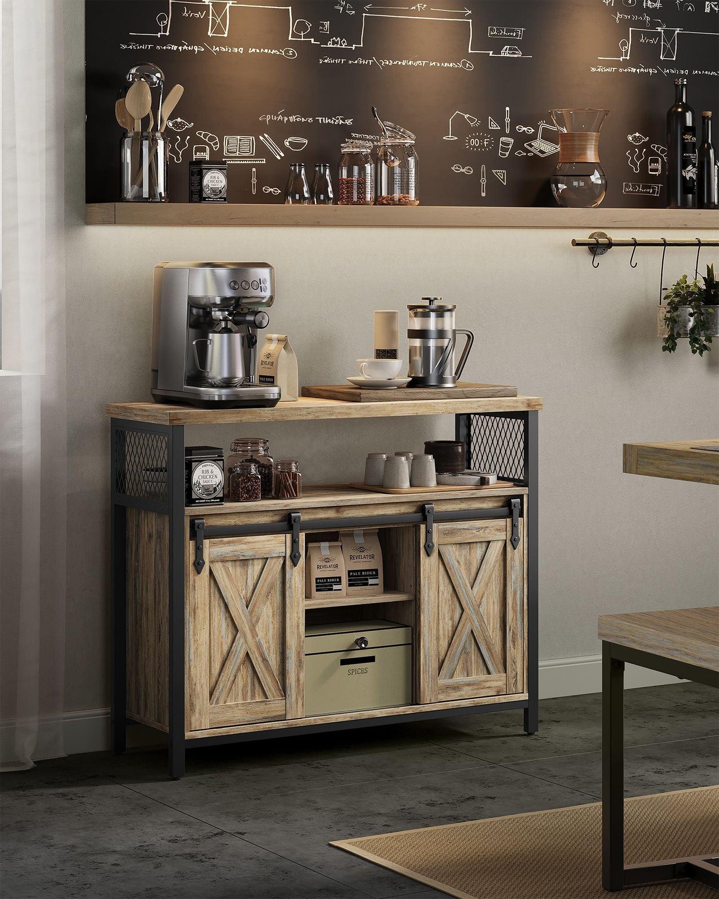 Buffet Storage Cabinet with 2 Doors Turquoise Brown and Ink Black FredCo