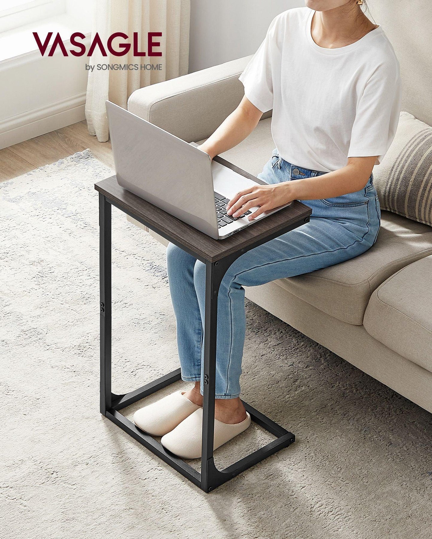 C-Shaped End Table Chestnut Brown and Black FredCo