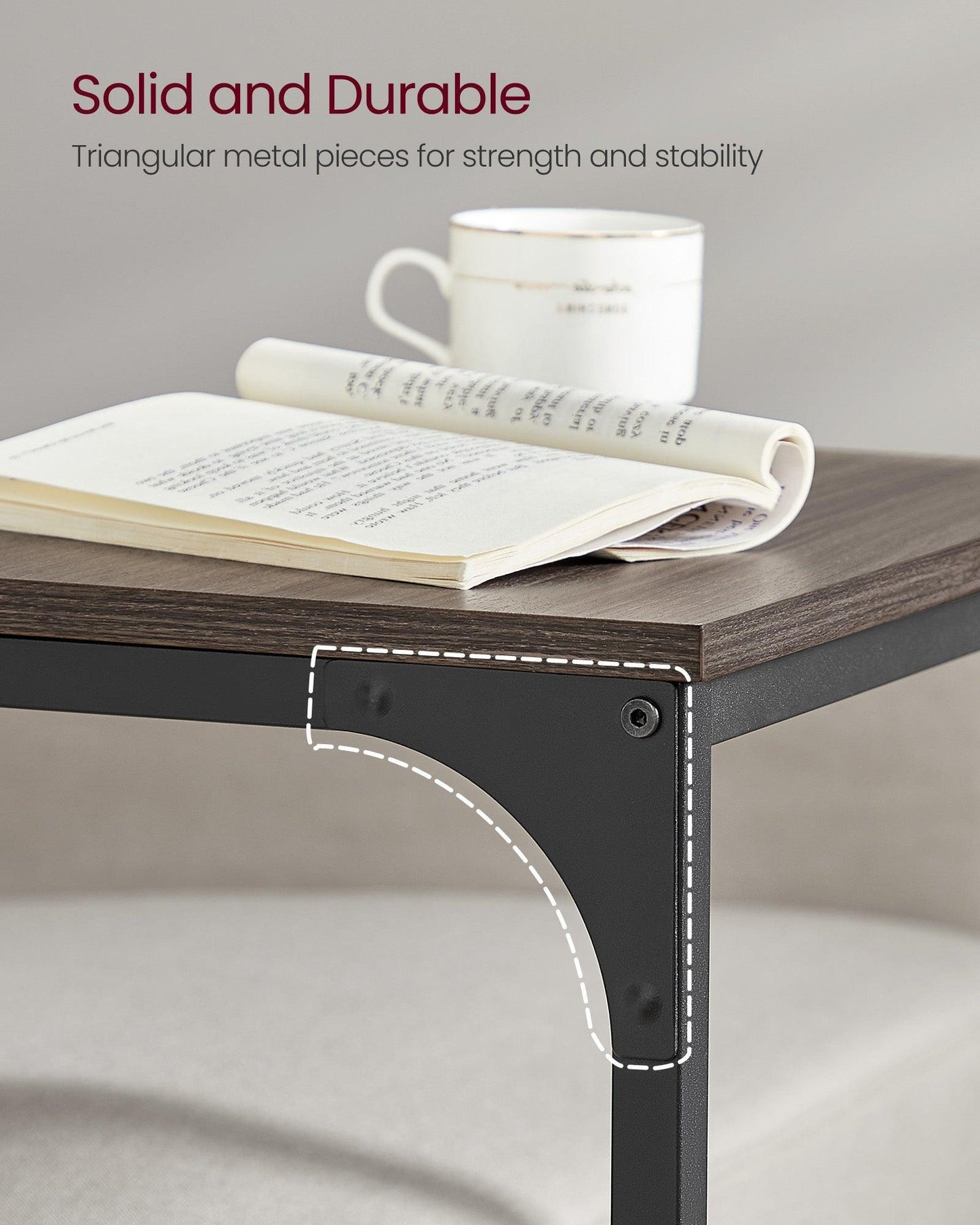 C-Shaped End Table Chestnut Brown and Black FredCo