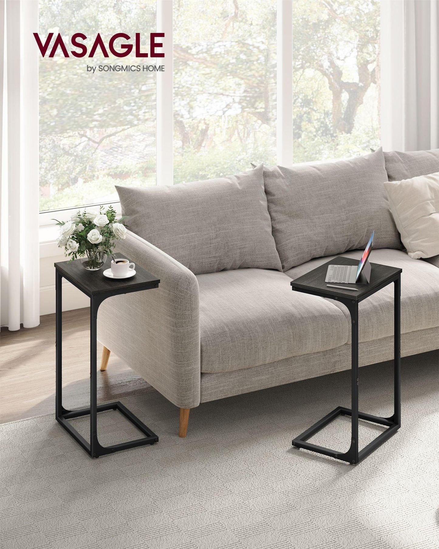C-Shaped End Table Ebonized Oak Finish and Black FredCo