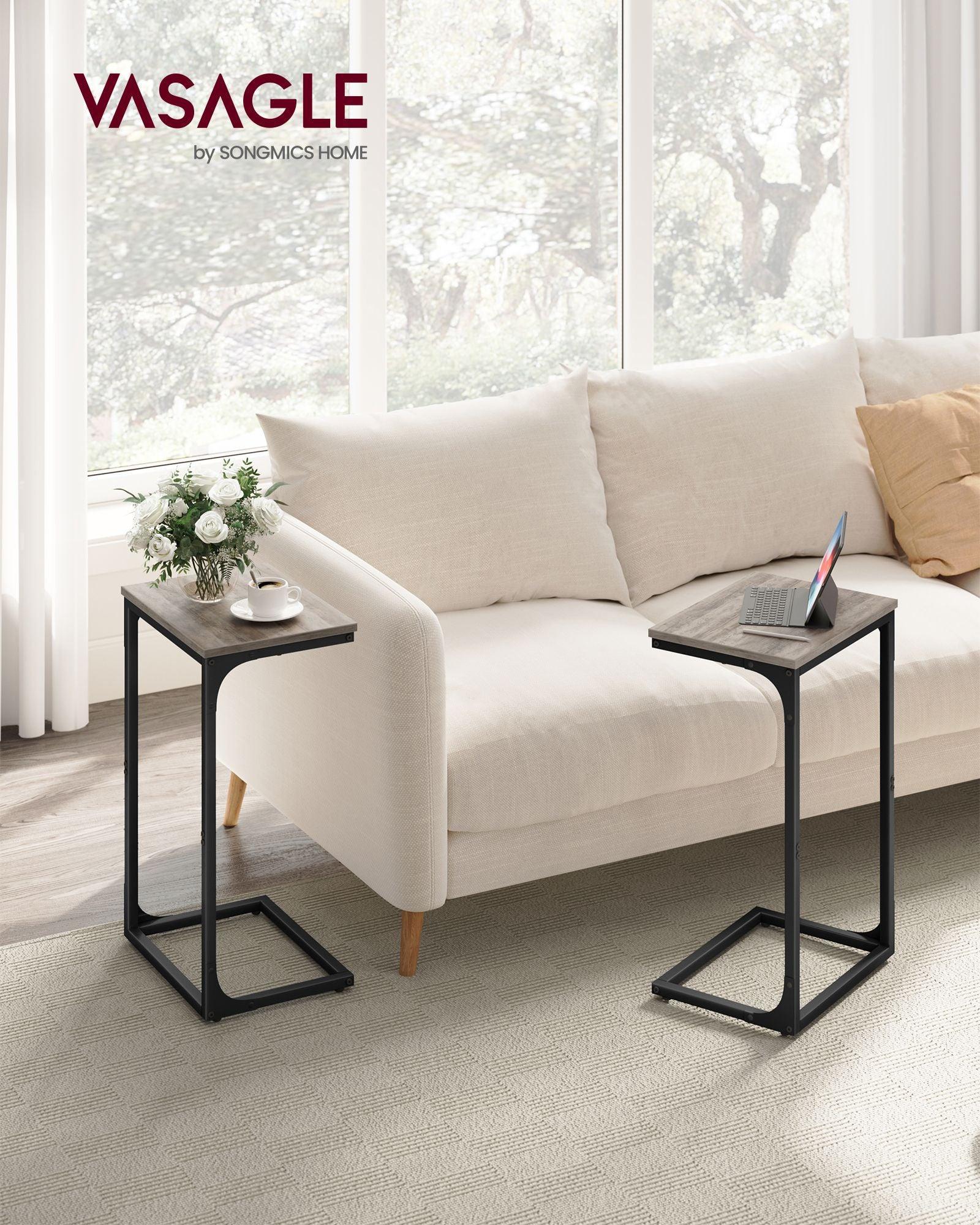 C-Shaped End Table Greige and Black FredCo