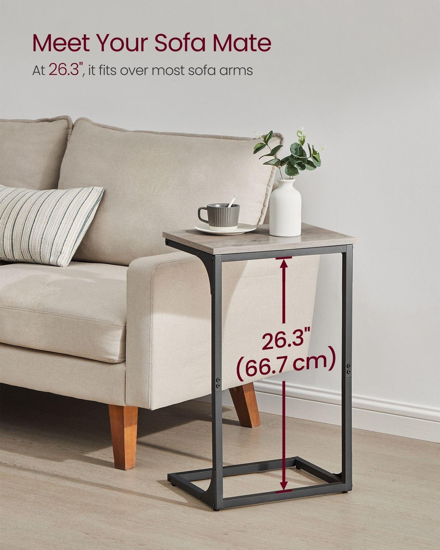 C-Shaped End Table Greige and Black FredCo