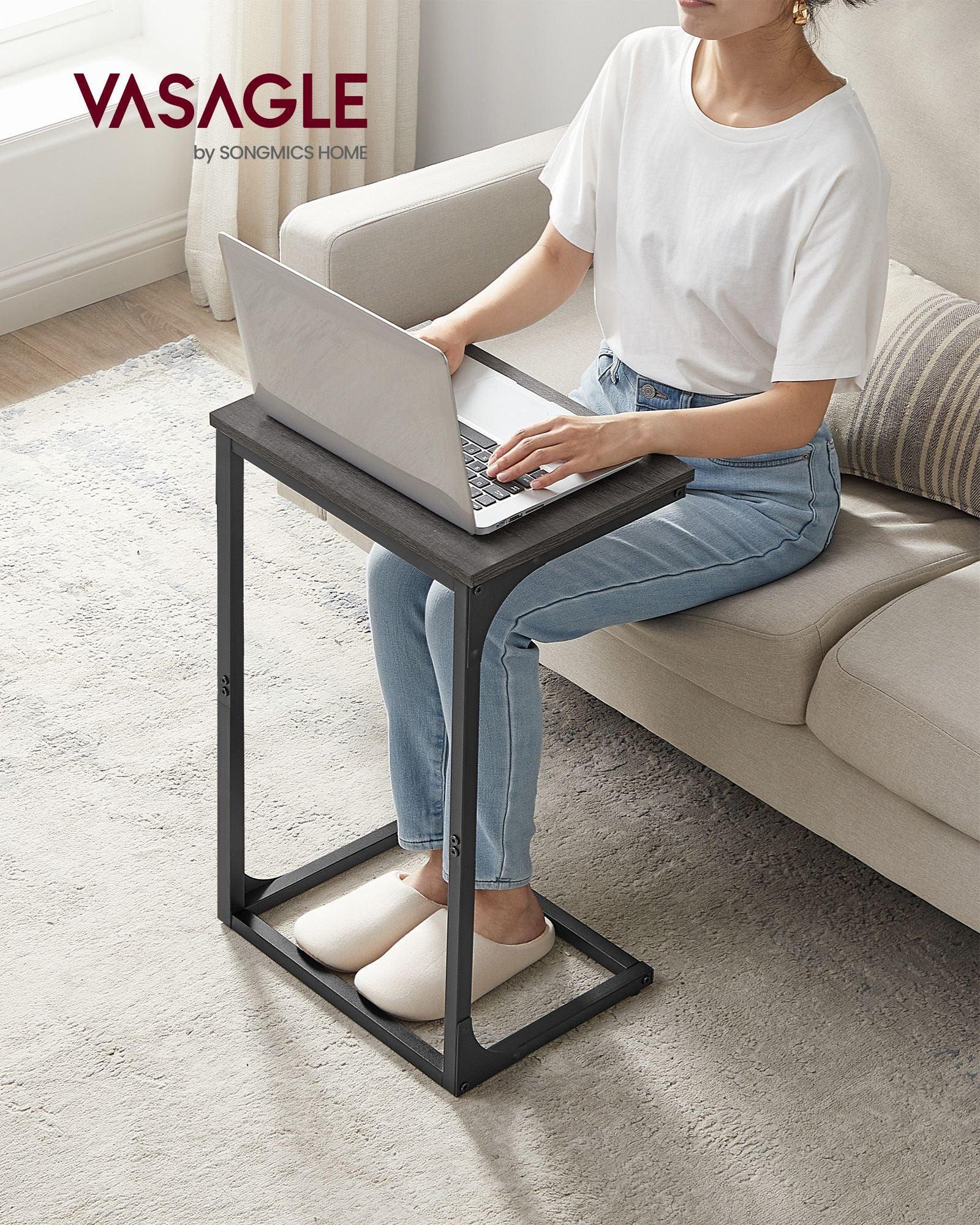 C-Shaped End Table Misty Gray and Black FredCo