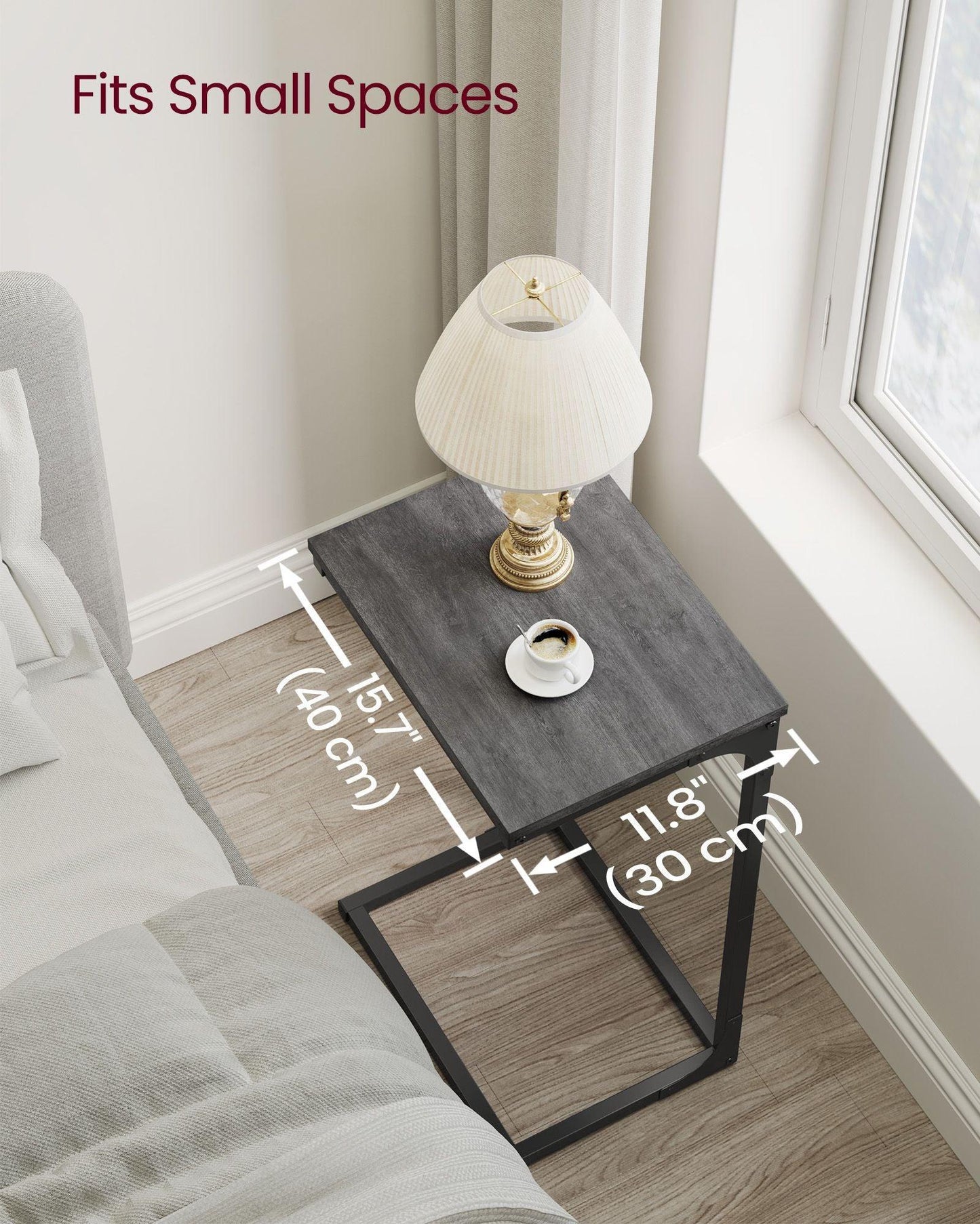 C-Shaped End Table Misty Gray and Black FredCo