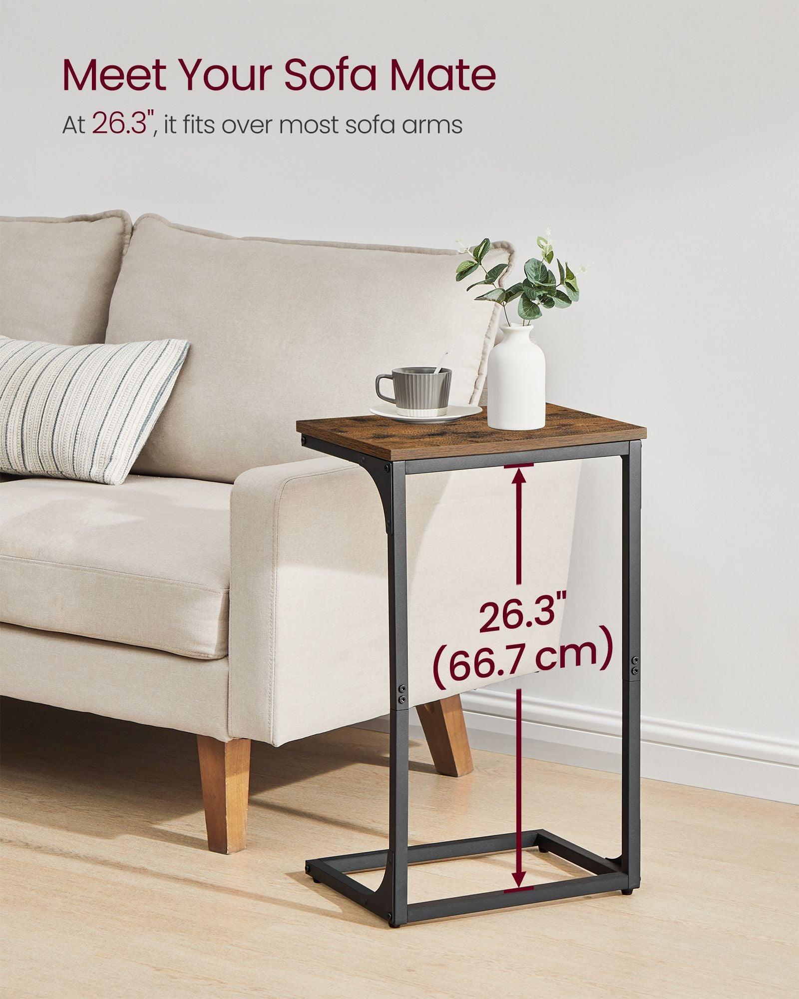C-Shaped End Table Rustic Brown and Black FredCo