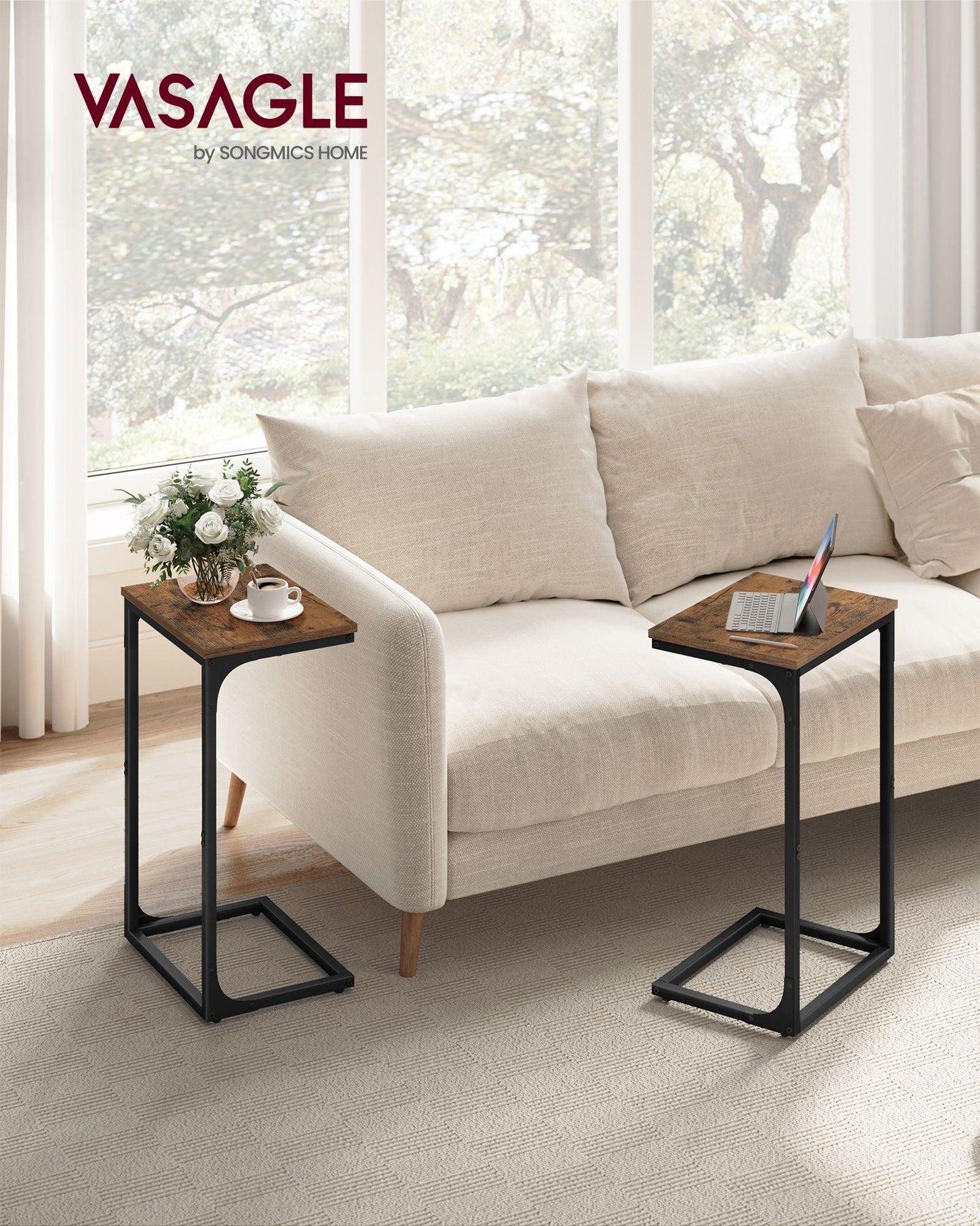 C-Shaped End Table Rustic Brown and Black FredCo