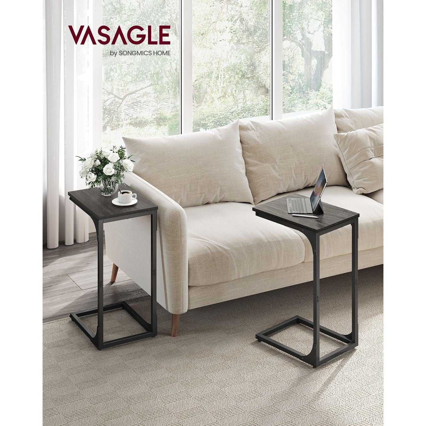 C-Shaped End Table Set of 2 Ebonized Oak and Black FredCo