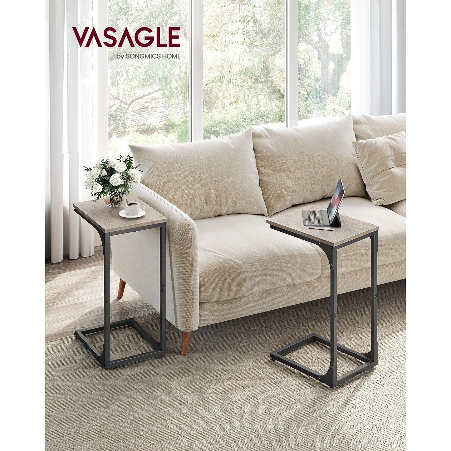 C-Shaped End Table Set of 2 Greige and Black FredCo