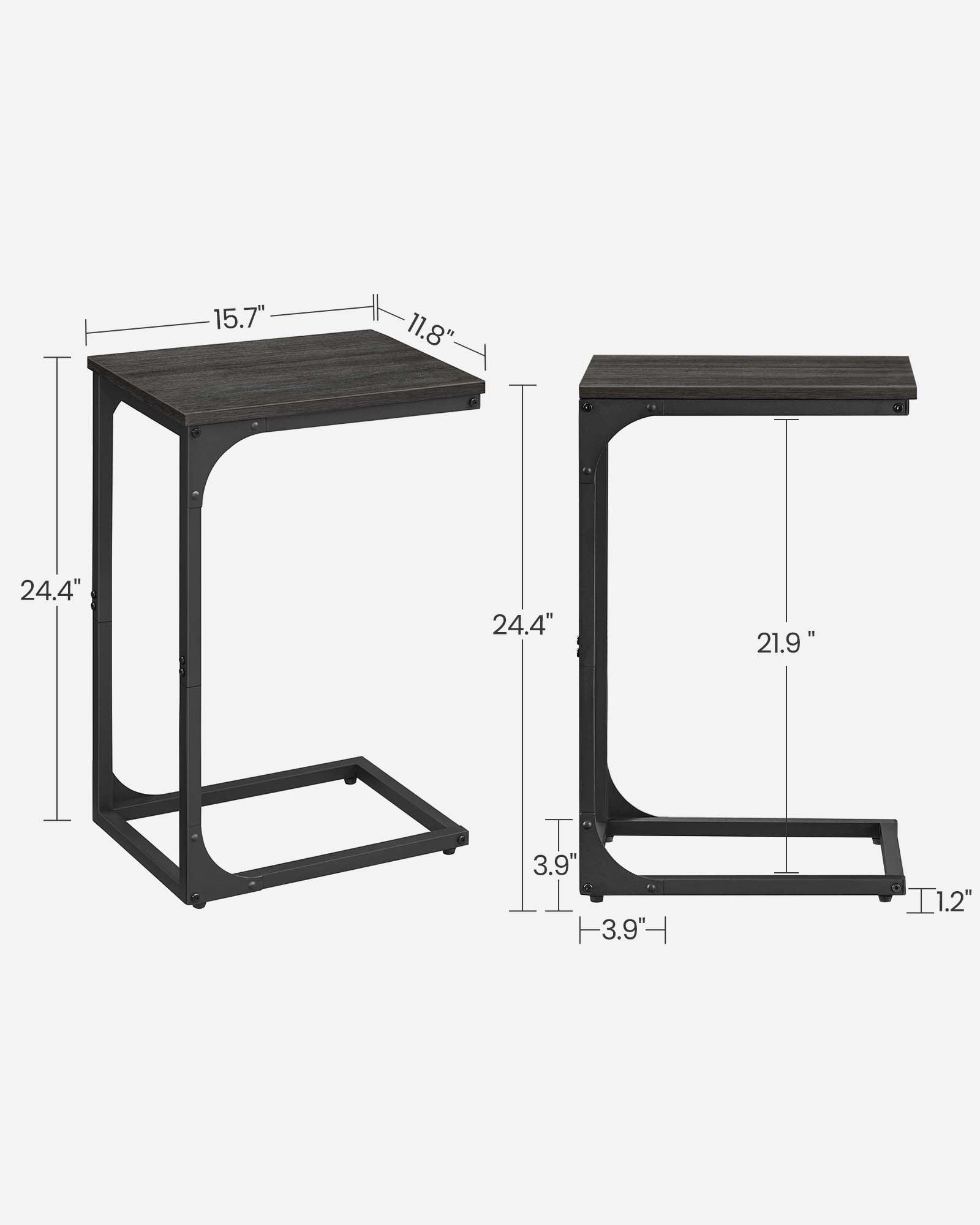 C-Shaped End Table, Small Side Table for Couch, Sofa Table with Metal Frame for Living Room, Bedroom, Bedside, Ebonized Oak and Black FredCo