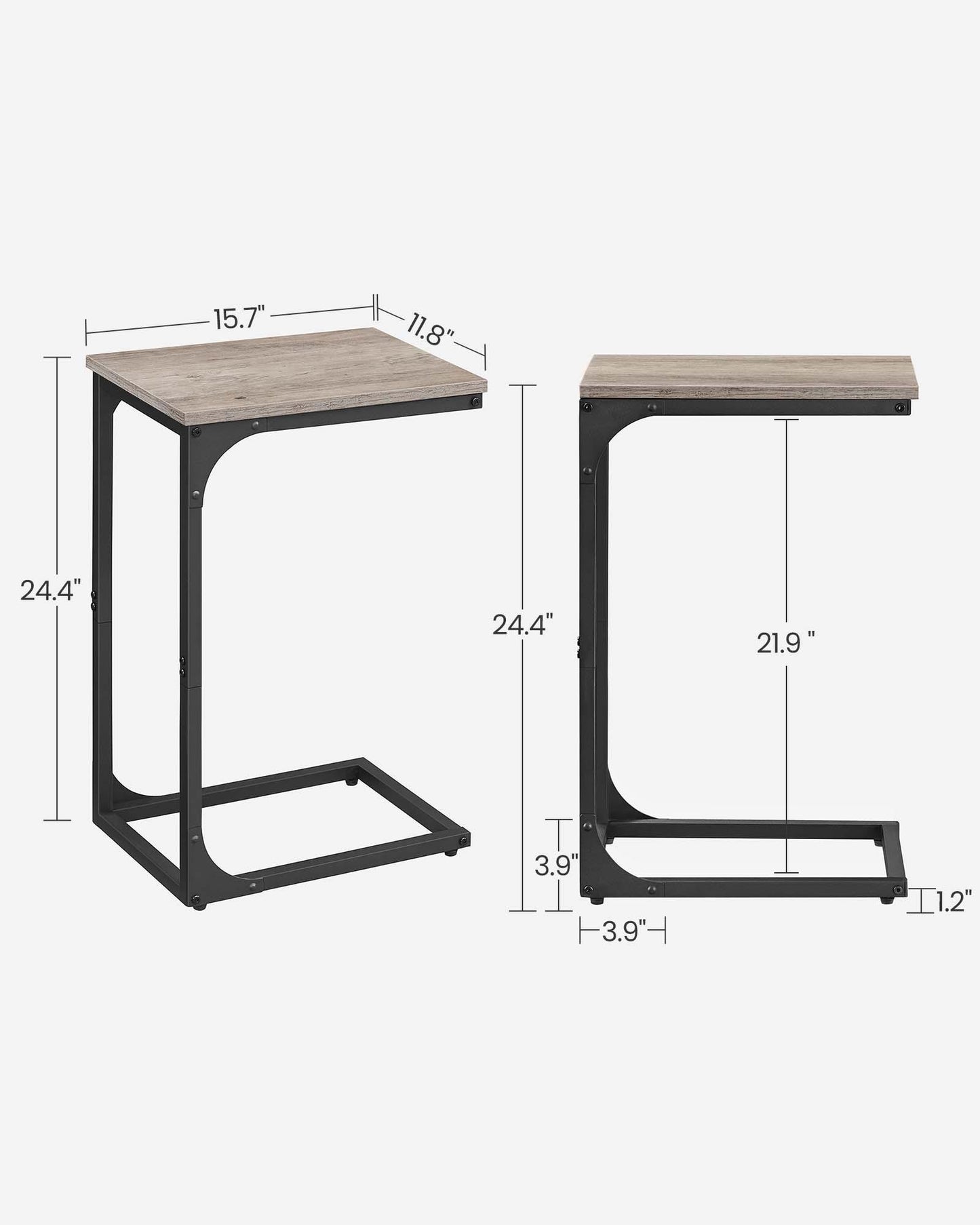 C-Shaped End Table, Small Side Table for Couch, Sofa Table with Metal Frame for Living Room, Bedroom, Bedside, Greige and Black FredCo