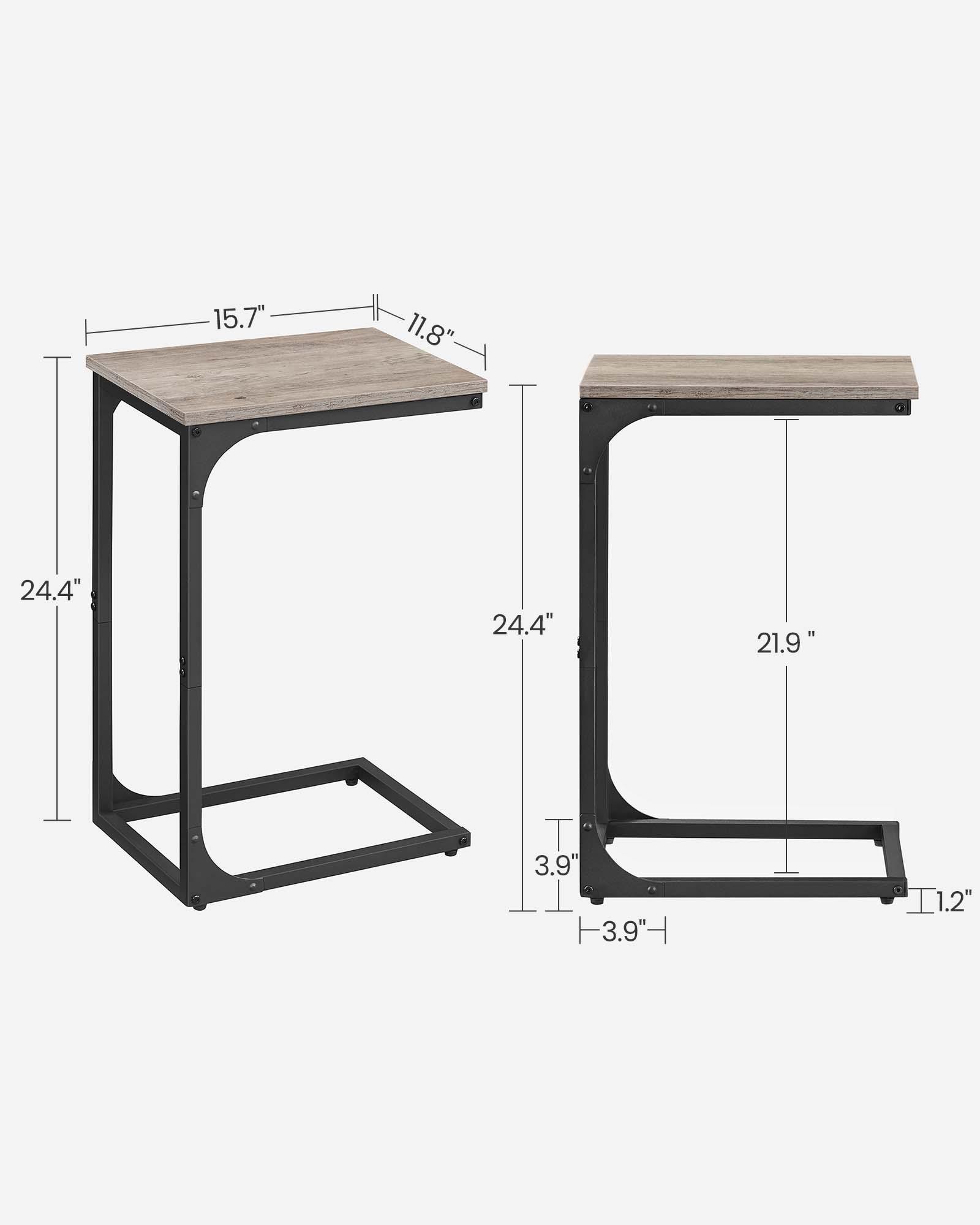 C-Shaped End Table, Small Side Table for Couch, Sofa Table with Metal Frame for Living Room, Bedroom, Bedside, Greige and Black FredCo