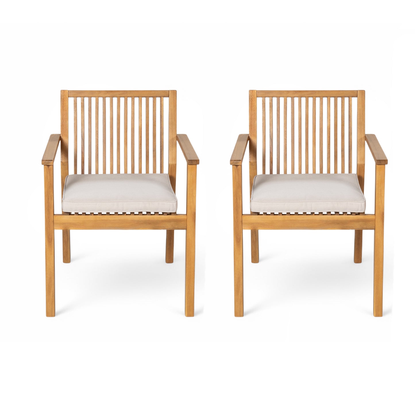 Patio Dining Chair Set of 2 - Sturdy Acacia Wood, Comfortable Waterproof Seating, 400 lbs Capacity, Natural Color Frame FredCo