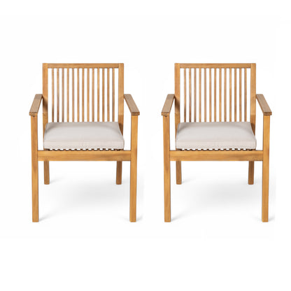 Patio Dining Chair Set of 2 - Sturdy Acacia Wood, Comfortable Waterproof Seating, 400 lbs Capacity, Natural Color Frame FredCo