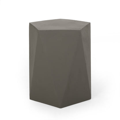 Modern Side Table with Geometric Design, Light Grey, Magnesium Oxide, 16 Inch