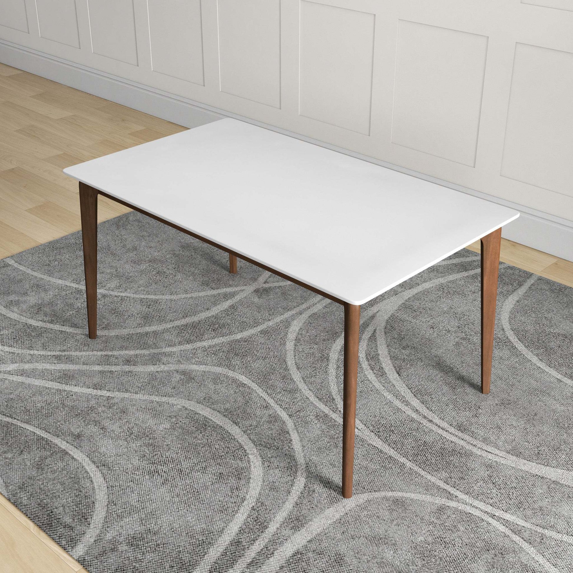 Lindsey Mid-Century Modern Solid Wood Dining Table with White Top and Walnut Legs, 59 inches for Bedroom Hallway, Entryway FredCo