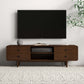 Modern wooden TV stand with drawers and decor in a living room, FredCo International furniture