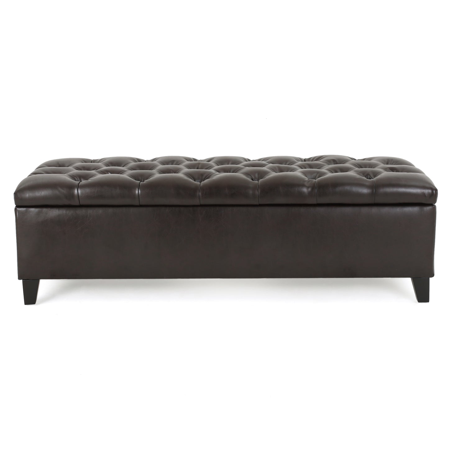 Nebulous PU Leather Upholstered Ottoman with Storage and Diamond Tufted Seat, Brown