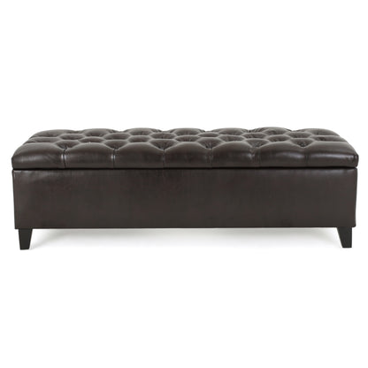 Nebulous PU Leather Upholstered Ottoman with Storage and Diamond Tufted Seat, Brown