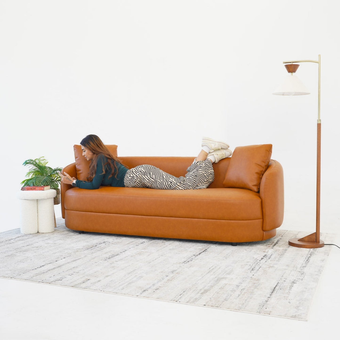 Dylan Modern Cognac Leather Sofa with Composite Leather and Eucalyptus Frame, 85'W FredCo