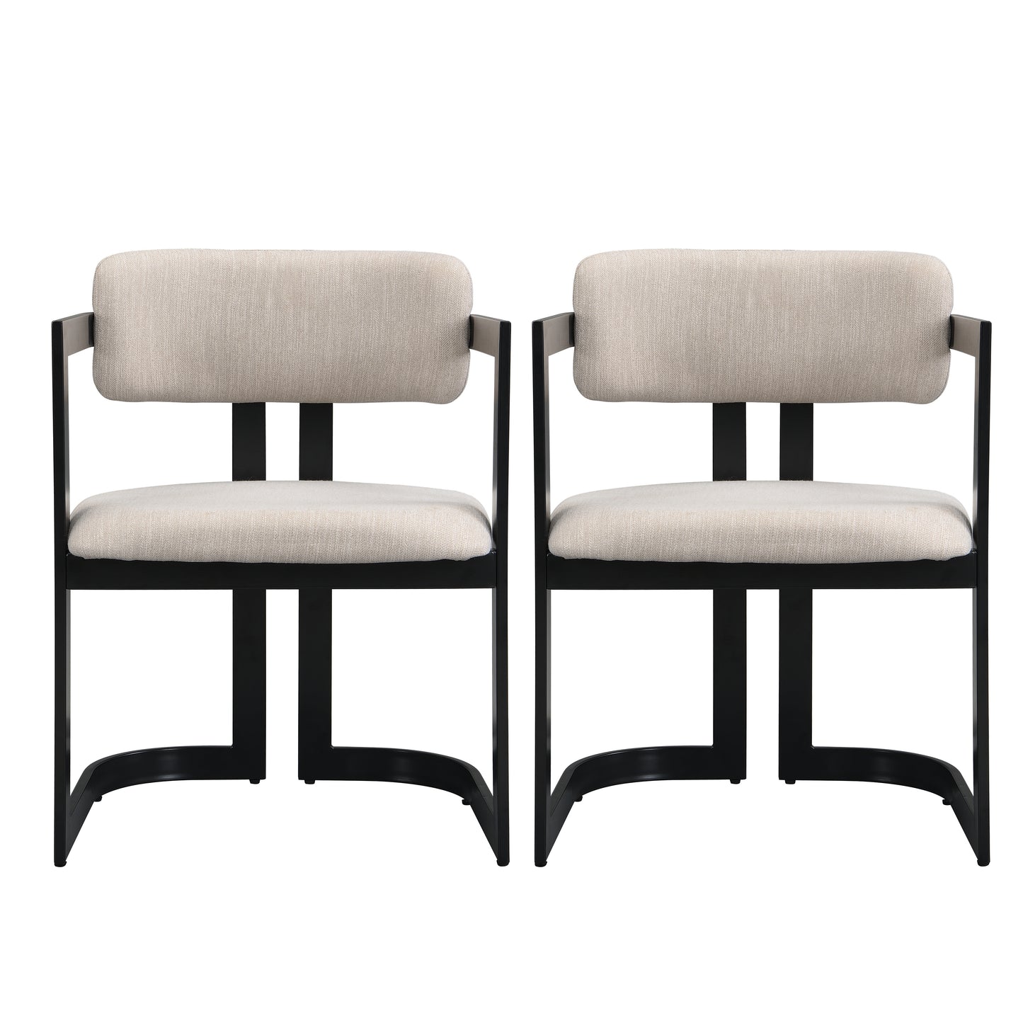 Upholstered Dining Chairs Set of 2, Fabric Armchairs with Beige Seating Black Metal Frame, 265 LBS Weight Capacity