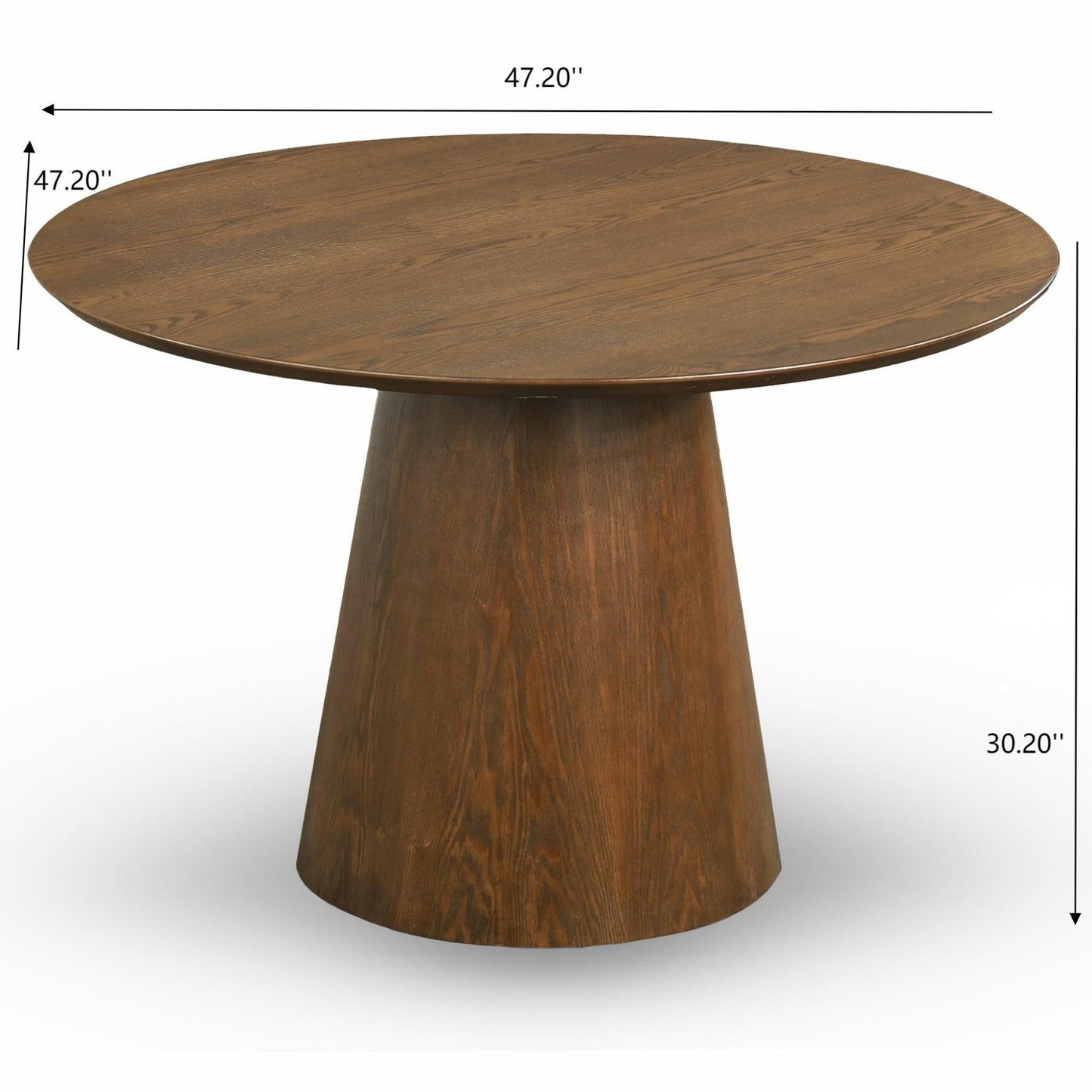 Modern round wood dining table with cone base, 47.2 inch diameter, offered by FredCo International