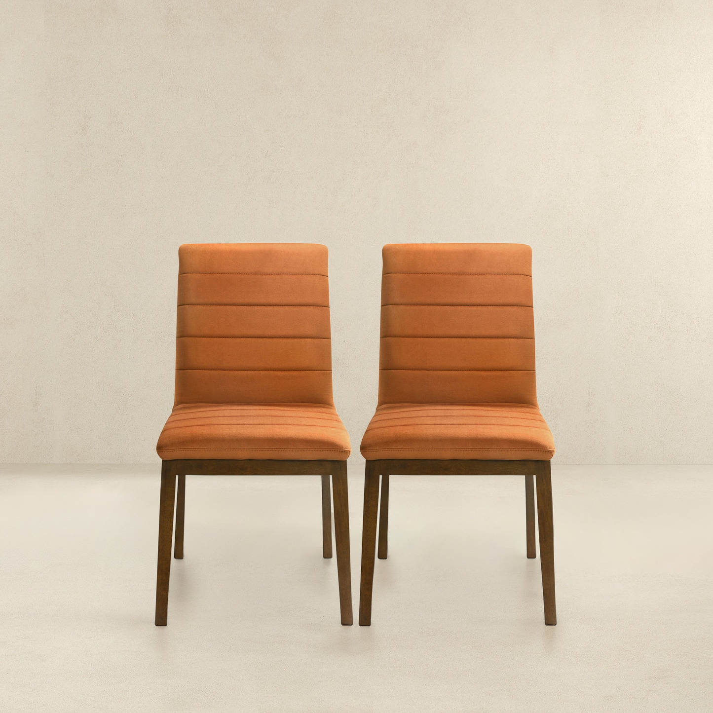 Ines Mid-Century Modern Burnt Orange Velvet Dining Chair Set with Walnut Solid Wood Base 35.8'H x 18.9'W x 24'D FredCo