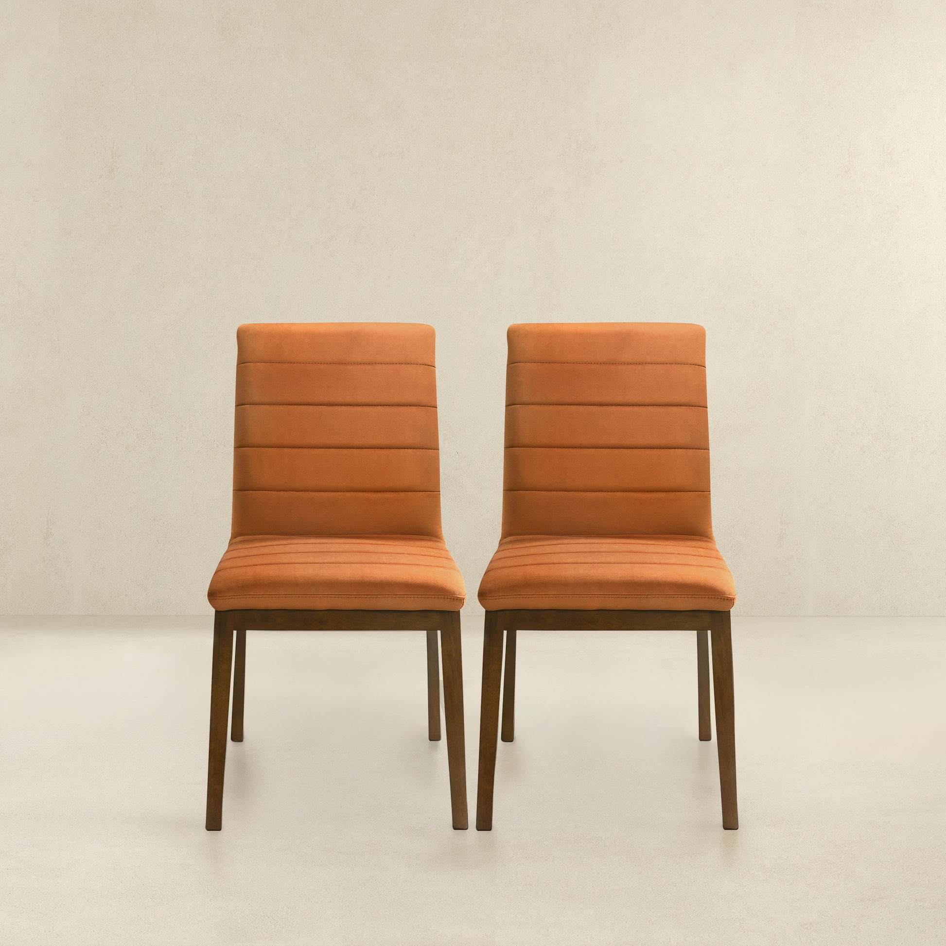 Ines Mid-Century Modern Burnt Orange Velvet Dining Chair Set with Walnut Solid Wood Base 35.8'H x 18.9'W x 24'D FredCo