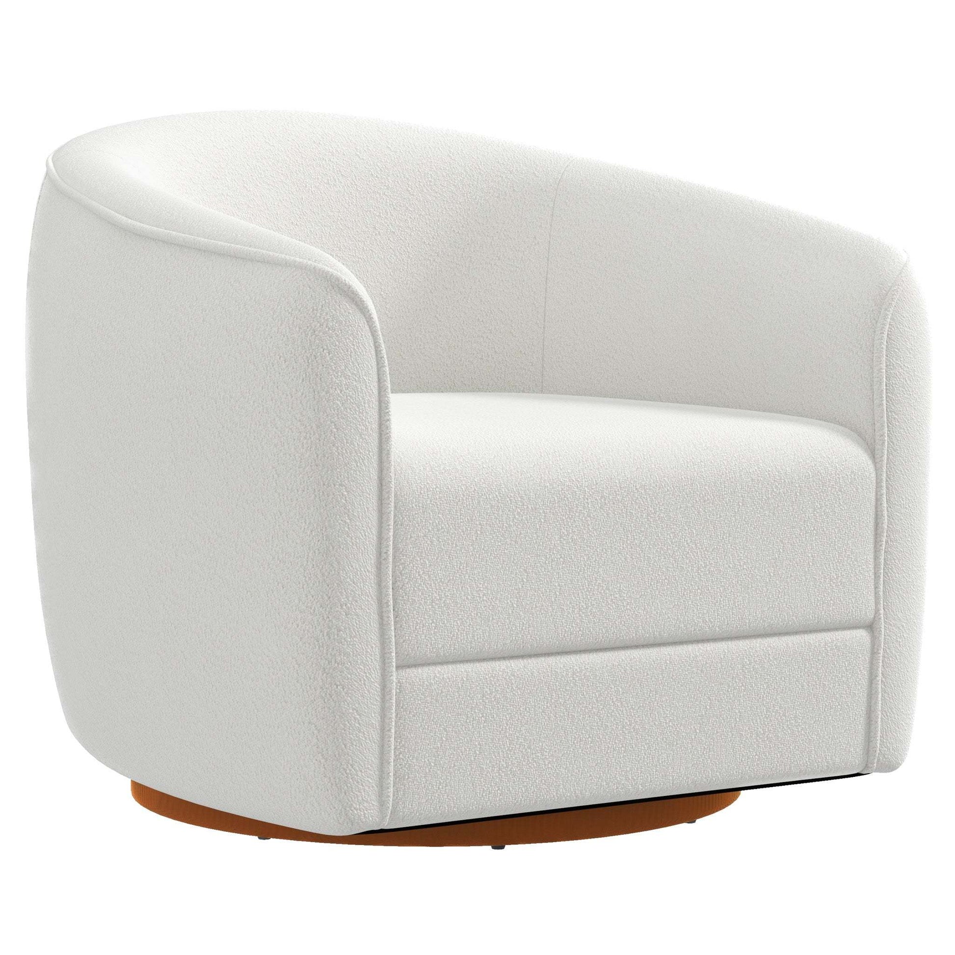 High Quality Elise Mid Century Modern Beige Boucle Swivel Chair with Elegant Design and Multi-functional Use 34.2W'x 30D'x 30H' Swivel Round Chairs for Living Room Bedroom Reading, White FredCo