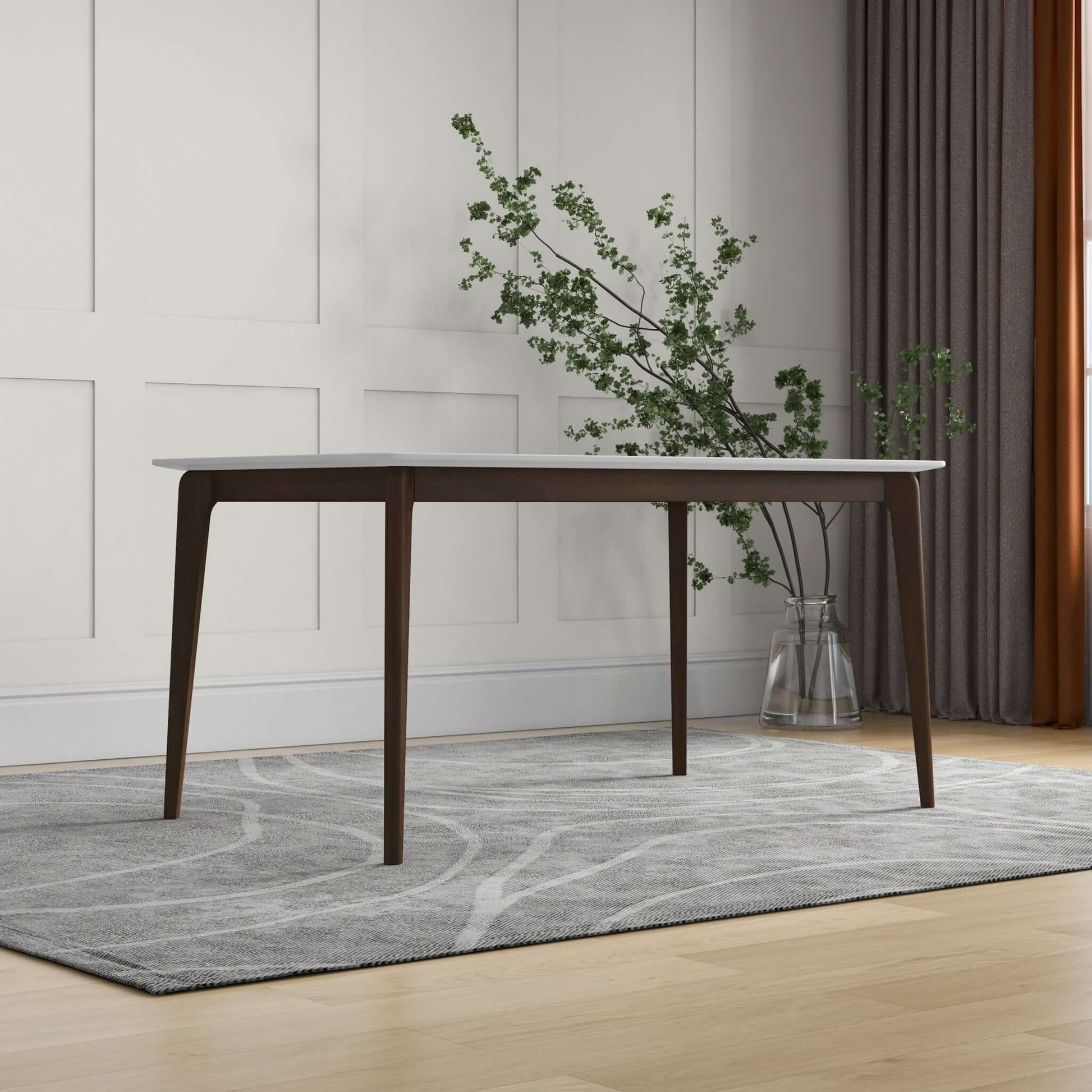 Lindsey Mid-Century Modern Solid Wood Dining Table with White Top and Walnut Legs, 59 inches for Bedroom Hallway, Entryway FredCo