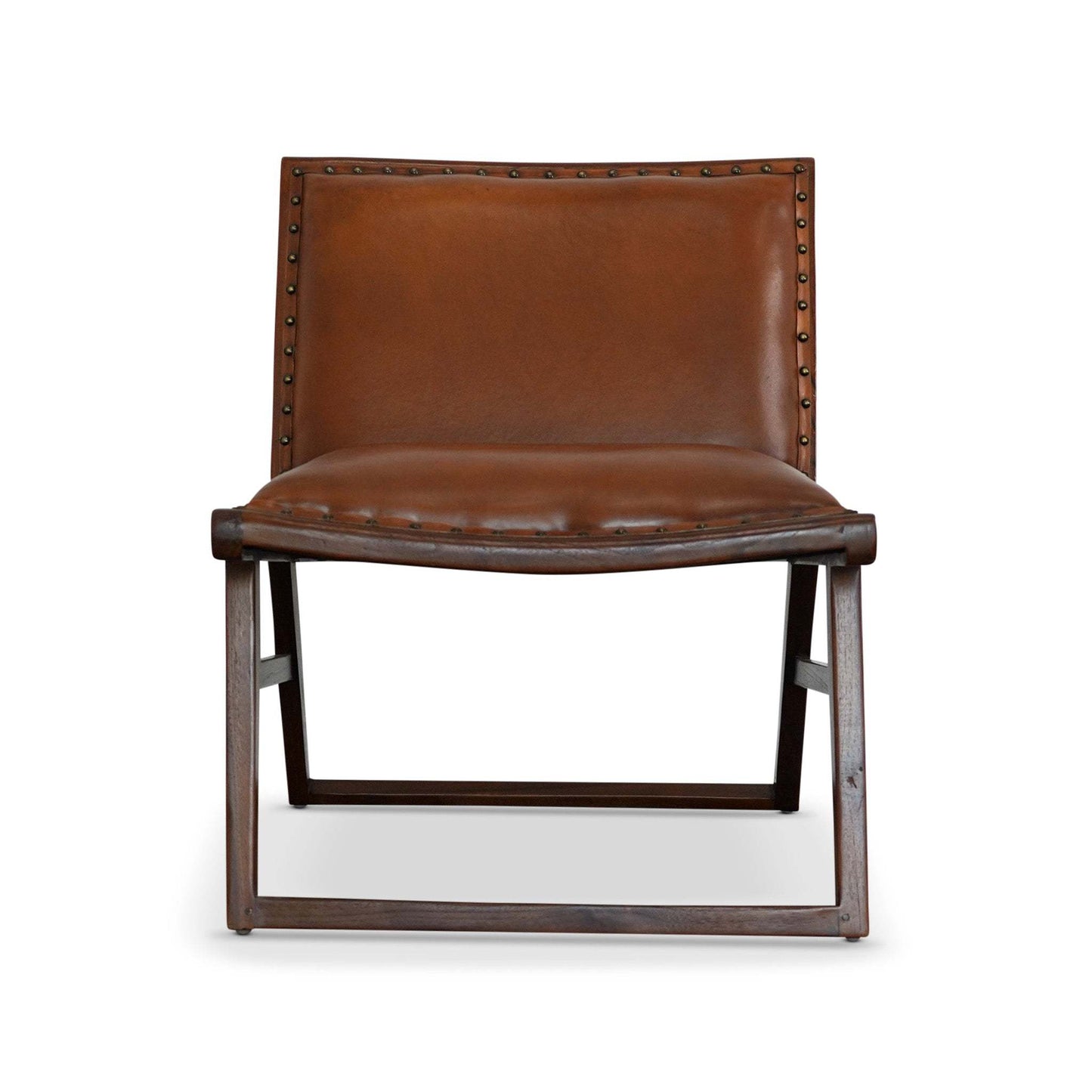 Modern brown leather accent chair with wooden frame from FredCo International furniture.