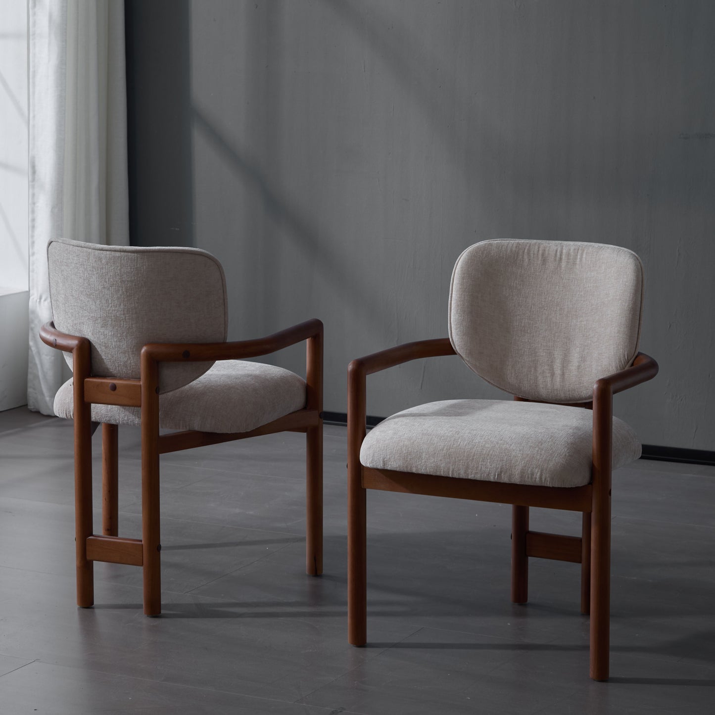 Dining Chairs Set of 2 Upholstered Arm Chairs, Rubber Wood Accent Chairs Beige Fabric Seating, 300 LBS Weight Capacity FredCo