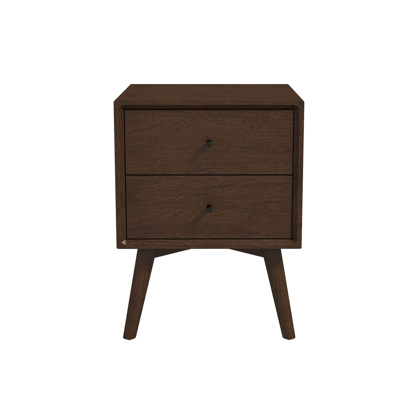Mid-Century Modern Caroline Night Stand 2-Drawer Dark Brown Solid Wood 23.6'H x 17.7'W x 15.7'D for Bedroom, Closet, Dorm FredCo