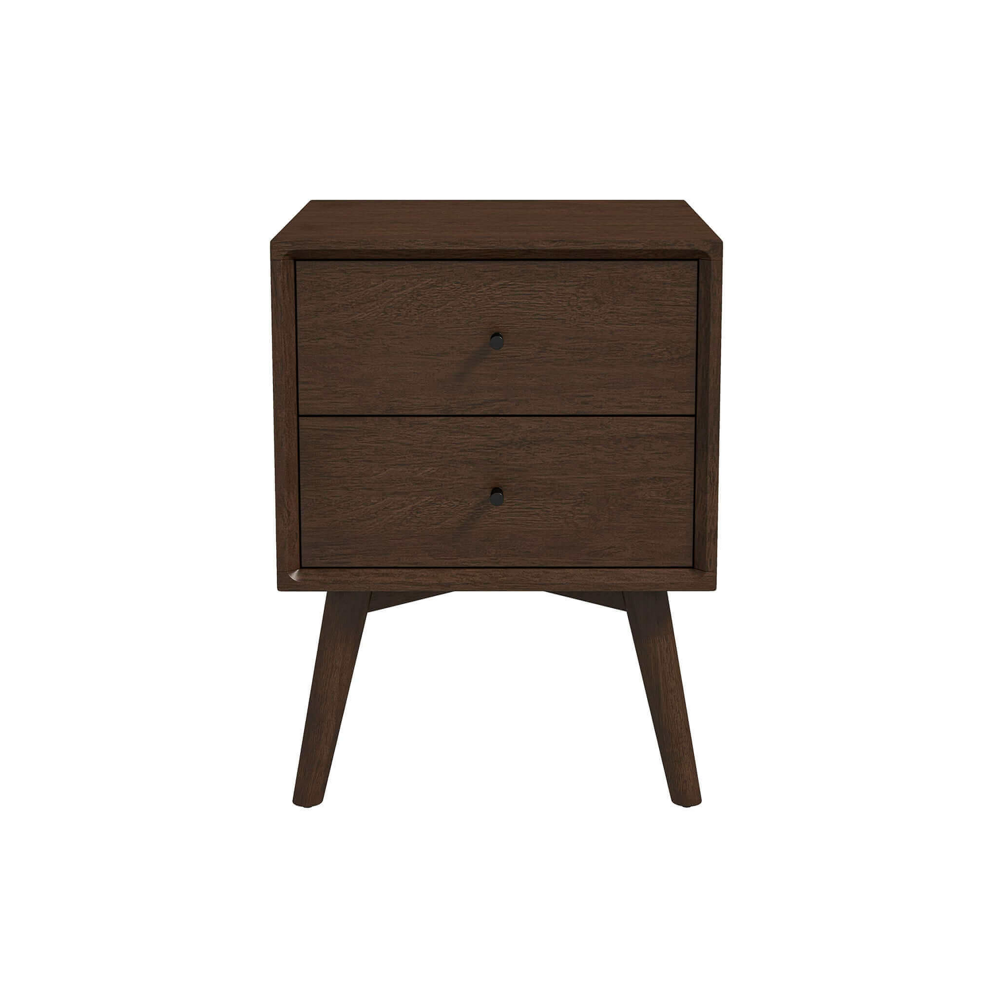 Mid-Century Modern Caroline Night Stand 2-Drawer Dark Brown Solid Wood 23.6'H x 17.7'W x 15.7'D for Bedroom, Closet, Dorm FredCo