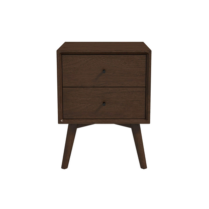 Mid-Century Modern Caroline Night Stand 2-Drawer Dark Brown Solid Wood 23.6'H x 17.7'W x 15.7'D for Bedroom, Closet, Dorm FredCo