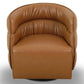 Modern brown leather accent chair with curved backrest from FredCo International furniture
