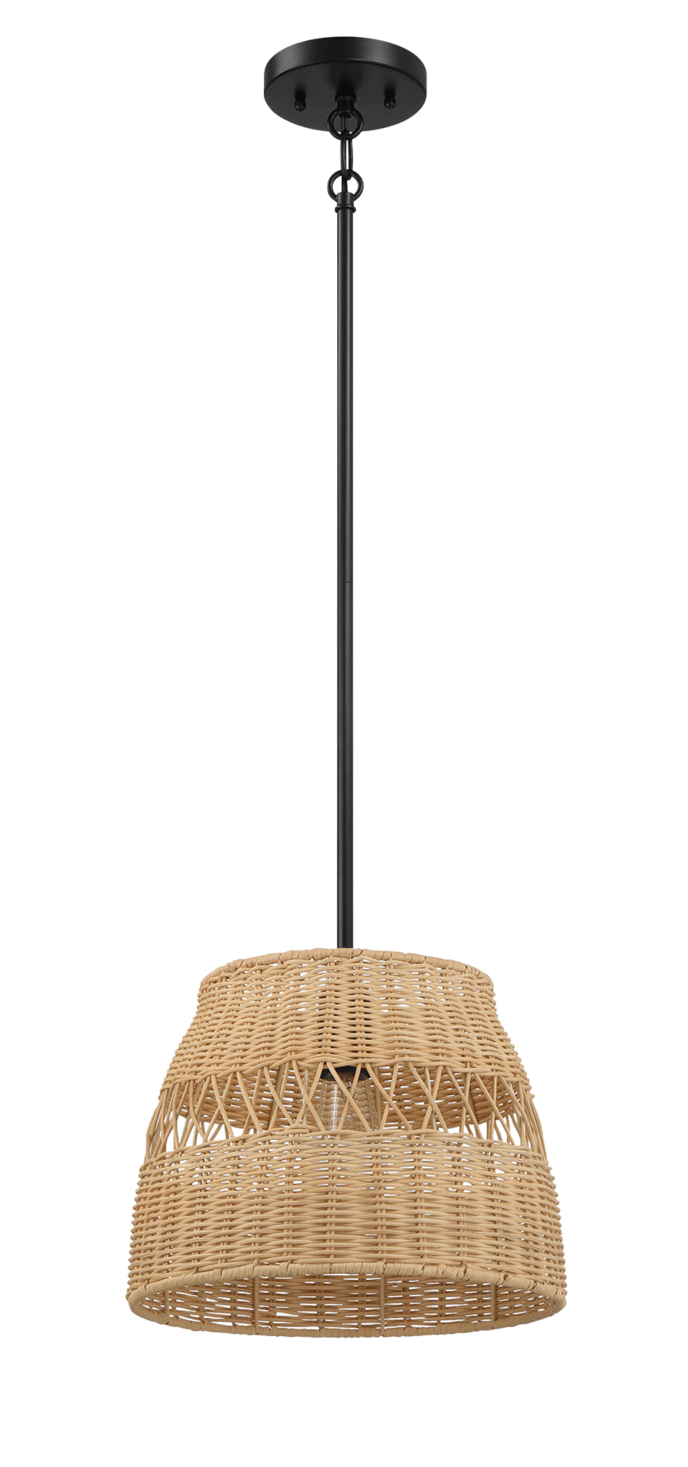 Wicker rattan pendant light with black ceiling mount, modern home decor from FredCo International