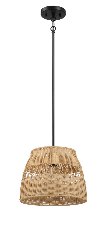 Wicker rattan pendant light with black ceiling mount, modern home decor from FredCo International