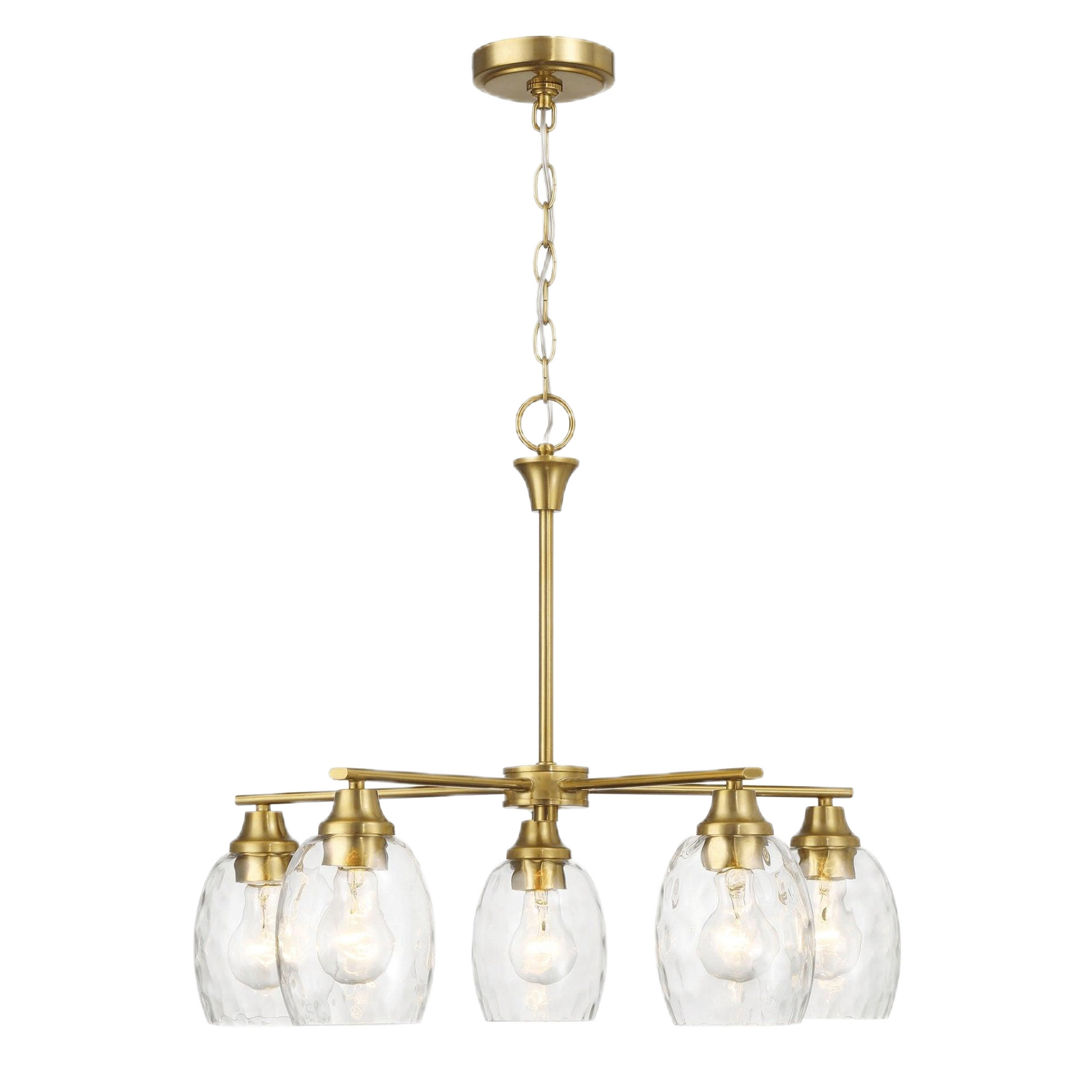 Elegance Five Lights Linear Arms Chandelier with Golden Brass Finish and Clear Water Glass 24'W x 8.5'H FredCo