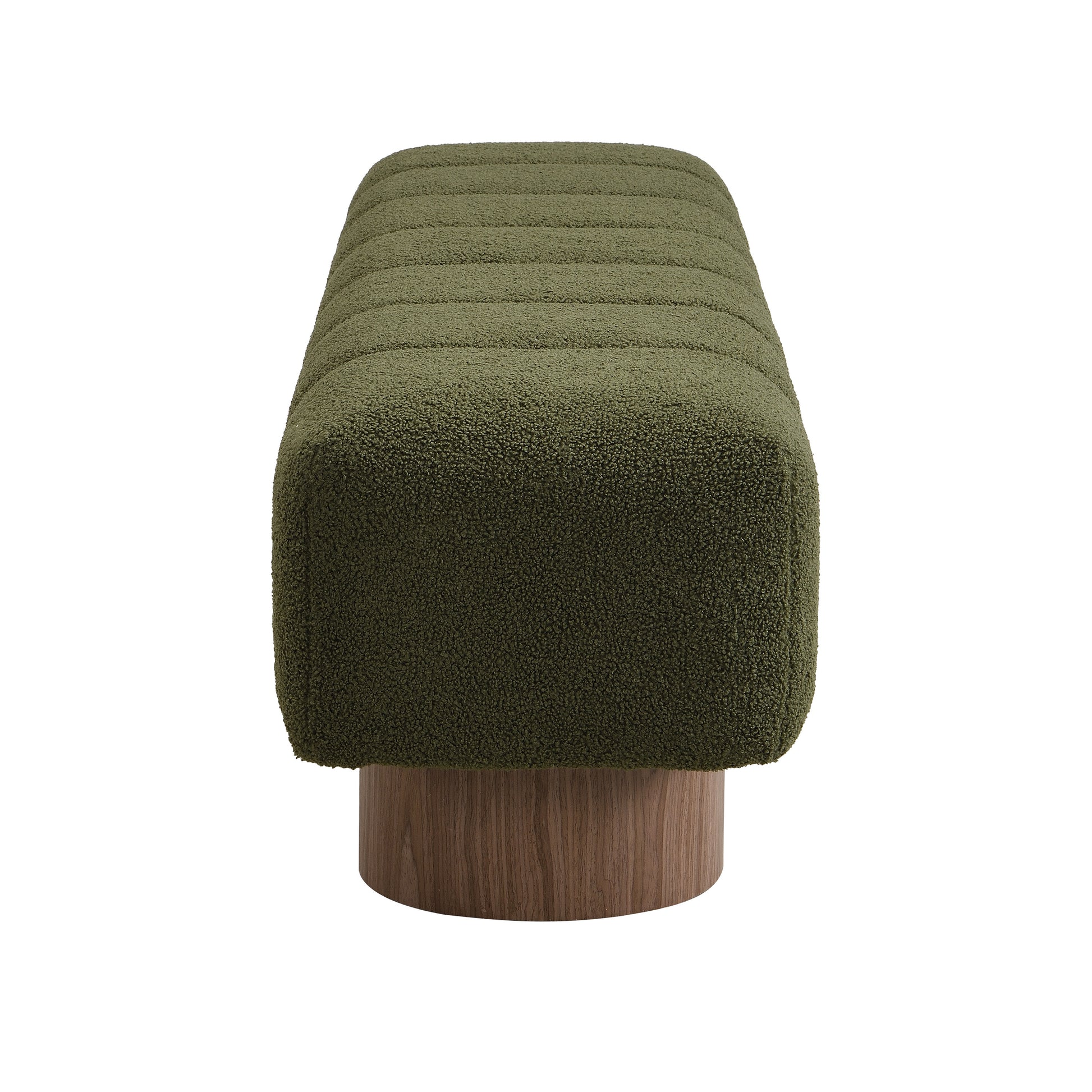 Upholstered Dining Bench for Dining Room, No-Assembly End of Bed Entryway Bench Ottoman for Bedroom Living Room, Green Boucle Fabric Stool Top Wood Leg 300 LBS Weight Capacity FredCo