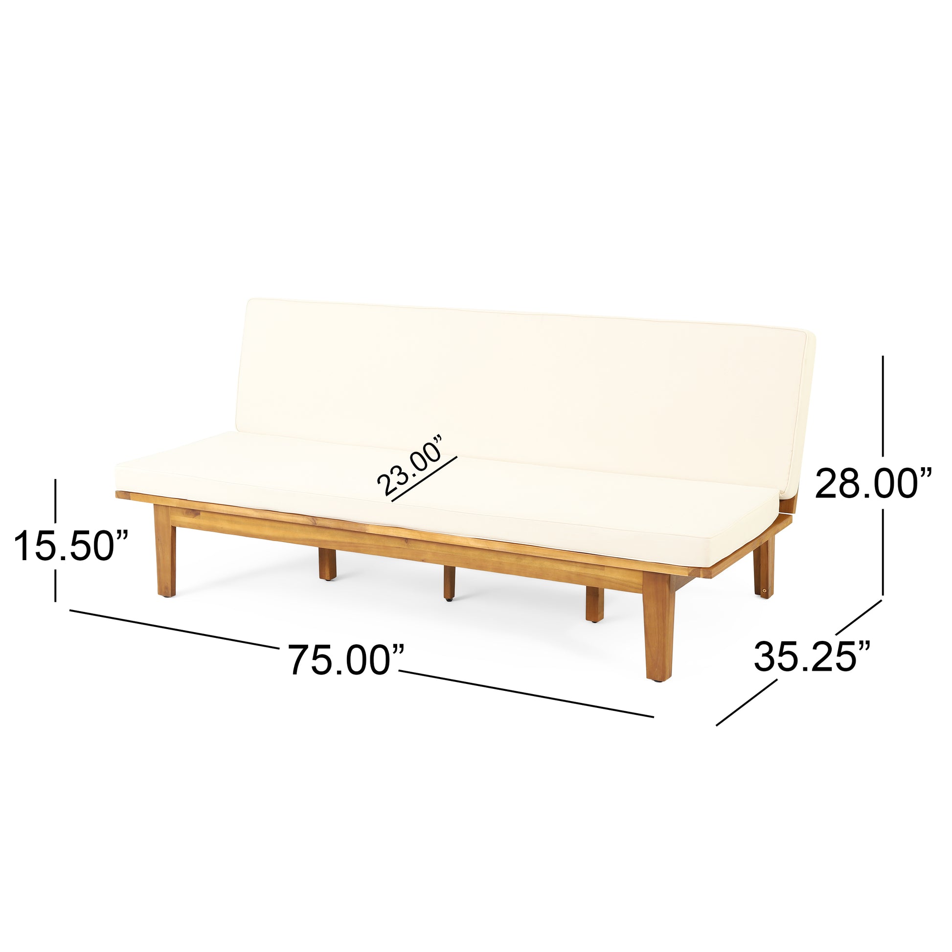 Outdoor Elegance Daybed with Convertible Design, Beige Cushion, Acacia Wood Frame FredCo