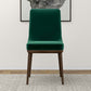 Modern green upholstered dining chair with wooden legs on FredCo International home rug