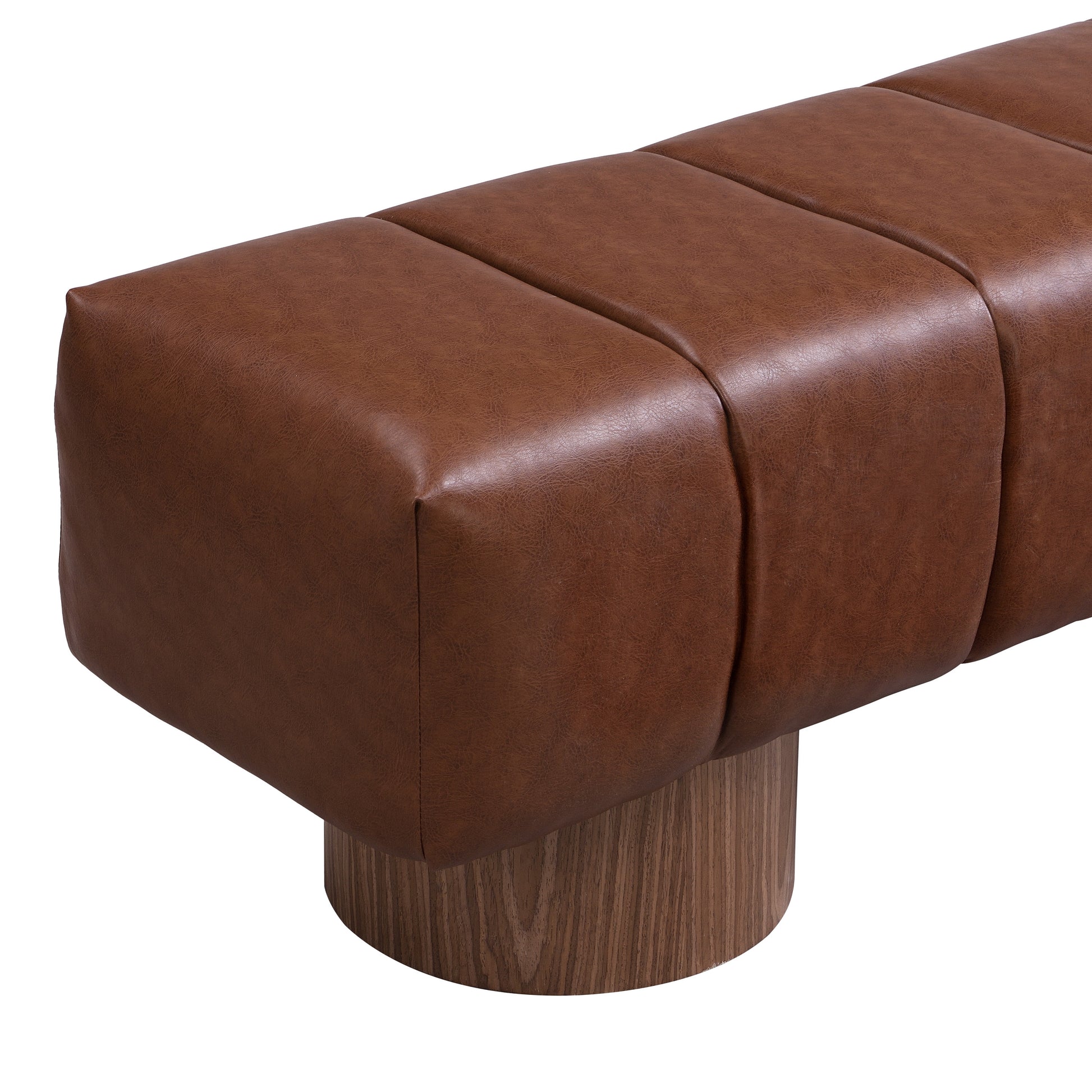 Upholstered Dining Bench for Dining Room, No-Assembly End of Bed Entryway Bench Ottoman for Bedroom Living Room, Brown PU Stool Top Wood Leg 300 LBS Weight Capacity FredCo