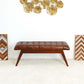 Maja Mid Century Modern Tan Leather Bench with Solid Wood Frame and Tapered Legs 17.7'H x 47.2'W x 15.7'D for Living Room Bedroom Waiting Room FredCo