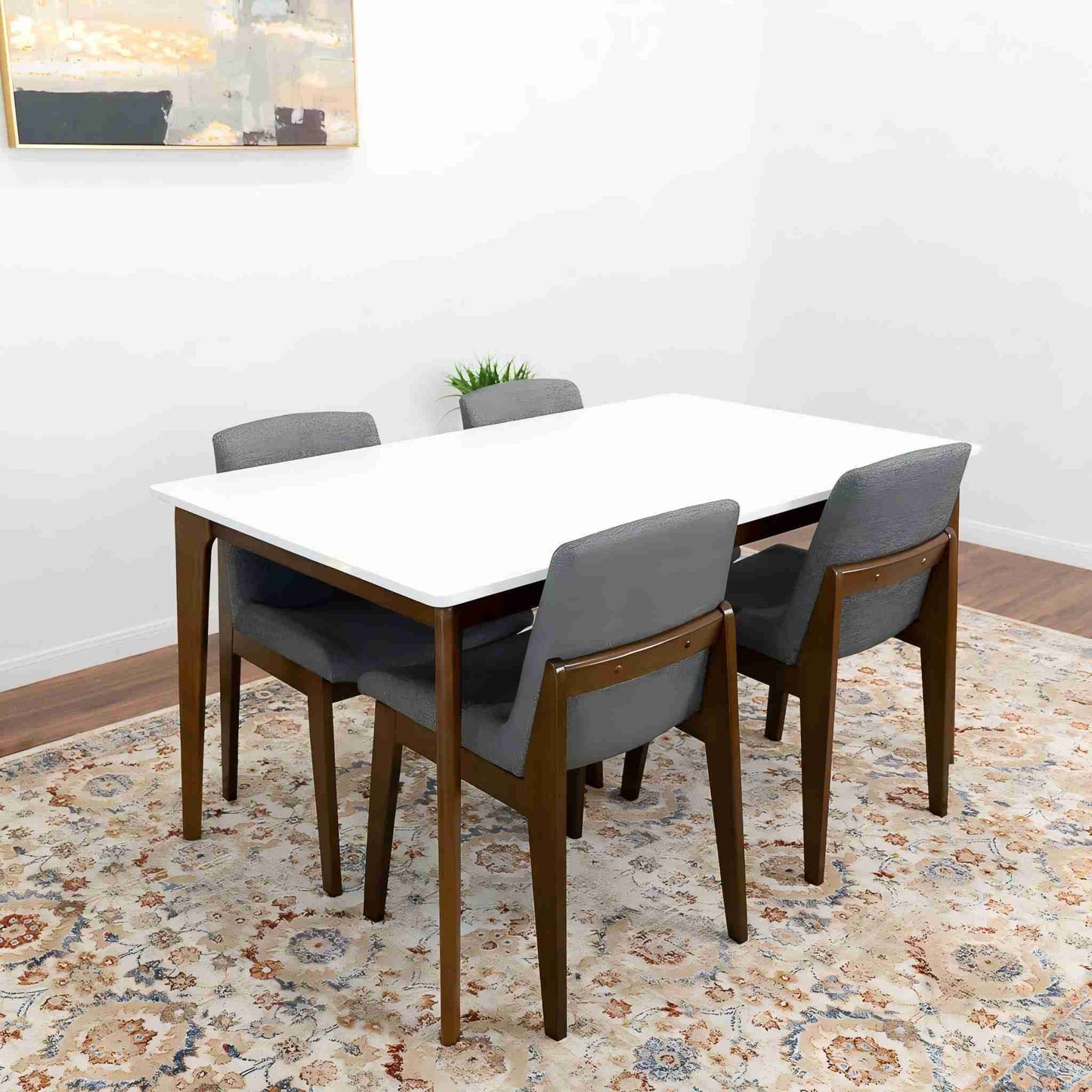 Lindsey Mid-Century Modern Solid Wood Dining Table with White Top and Walnut Legs, 59 inches for Bedroom Hallway, Entryway FredCo